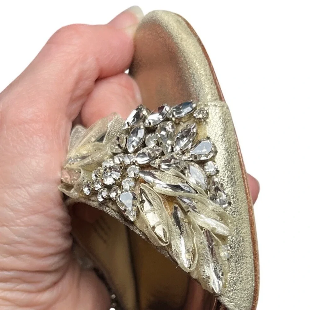 Formal Gold Embellished Block Heels‎ Badgley Mischka Ankle Strap 6.5